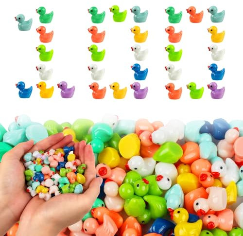CYZBL 100 Pezzi Mini Anatra in Resina Set, Fai da Te Piccole Anatre Figure Ornamenti in Miniatura, Micro Resin Ducks Artigianato Decorazioni per Acquario Giardino Casa delle Bambole (Multicolore)