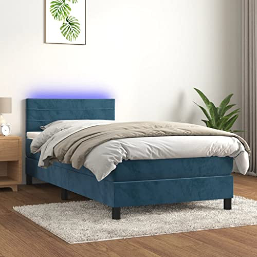 Brokky Boxspringbett mit Matratze & LED Bett Mit Bettkasten Bett Boxspringbett Betten Boxspringbett Mit Matratze Dunkelblau 100x200 cm Samt - 3134451