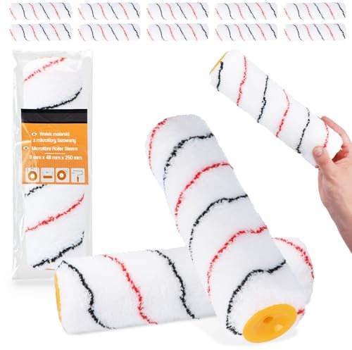 10x Rouleau Peinture 25 cm Manchon Microfibre Rouleaux Remplacement Peintures Laques Mur Plafond Façade Décoration Accessoires Peinture Professionnels