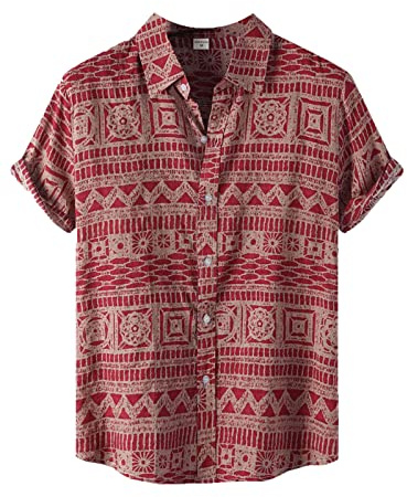 Hombres Camisas de Manga Corta - Estilo étnico Blusa de impresión Camisa de Playa Hawaiana Africano étnico de Gran tamaño Suave cómodo de Manga Corta Streetwear Top Ropa