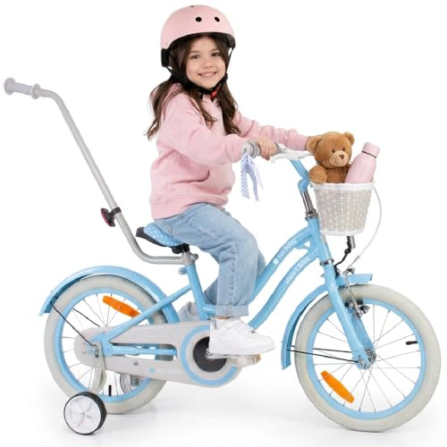 sun baby HEART BIKE Barncykel 12 14 16 tum, Cykel för barn 2-6 år, Cykel med stödhjul, pushbar, justerbar sadel och styre