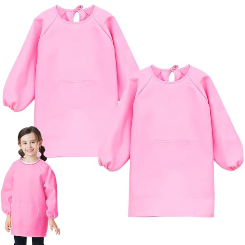 Spetsbst 2 batas de pintura para niños de 8 a 10 años, delantal de pintura para niños y niñas, batas de pintor con mangas largas y bolsillos, delantal de pintura para manualidades, pintura, hornear