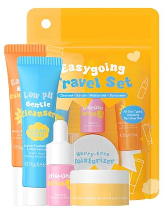 Kit de cuidado de la piel hidratante para viajes, 4 piezas, tamaño mini viaje, kit de cuidado facial para mujeres y adolescentes, regalo de viaje