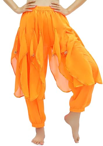 Baisdan barn flicka haremsbyxor magdans kostym Indien arabisk dans tribal vågiga byxor byxor, Orange, L