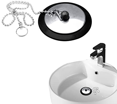 Sink Plug Universal Bath Plug, 40mm Drain Stopper with 40cm Long Stainless Steel Ball Chain,Chrome & Rubber Drain Cover Metal Basin Plug Bath Plug Replacement for Bathtub Bathroom Kitchen Home