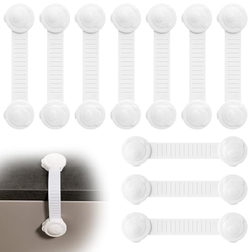 10 Stück Kindersicherung Schubladen, Schranksicherung Baby, Kindersicherung Schrank, Türsicherung Kinder, Sicherheitsverschluss Für Schubladen Und Schränke, Mit 3M Kleber Ohne Bohren - Weiß