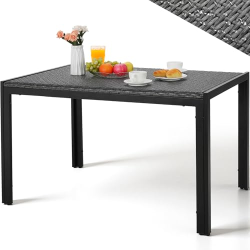 LIFERUN Tavolo da Giardino Rettangolare 4-6 Persone in PE Rattan e Metallo, 119x74 cm, Tavolo da Pranzo Esterno, Resistente alle Intemperie per Terrazza Balcone, Facile da Pulire,Grigio,4 PCS Gambe