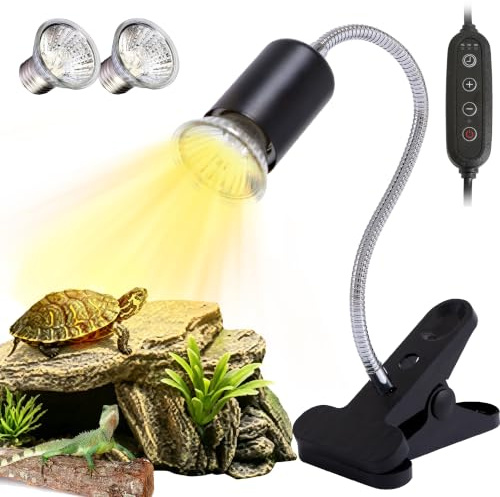 Cispree Lámpara UVA UVB reptiles temporizador 2x50W regulable térmico