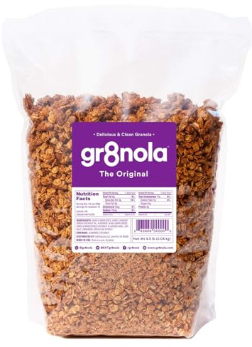 gr8nola THE ORIGINAL - Healthy, Low Sugar Bulk Granola Cereal - Made with Superfoods, Whole Almonds, Honey, Cinnamon and Flaxseed, Soy Free, Dairy Free and No Refined Sugar - 4.5lb Resealable Bag