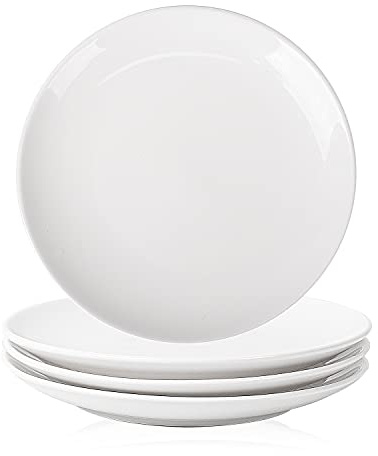 DELLING 7 Inch Appetizer Plates Set, White Ceramic Dessert Plates/Salad Plate - Small Round Serving Plates for Snacks, Side Dishes, Pasta, Microwave & Dishwasher Safe - Set of 4