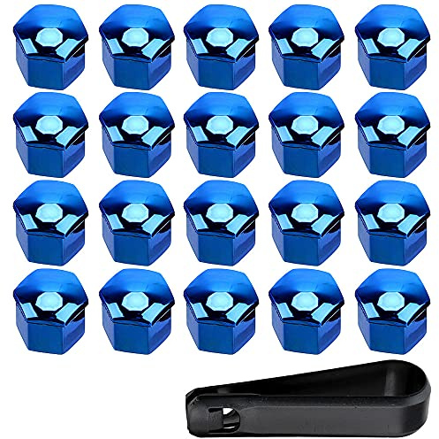ETOPARS 20 Piezas 17mm Tapa de Tuerca de Rueda de Coche Tapas para Tornillos de Rueda Cubierta de Tuerca de Neumático A Prueba de Polvo Protector Azul