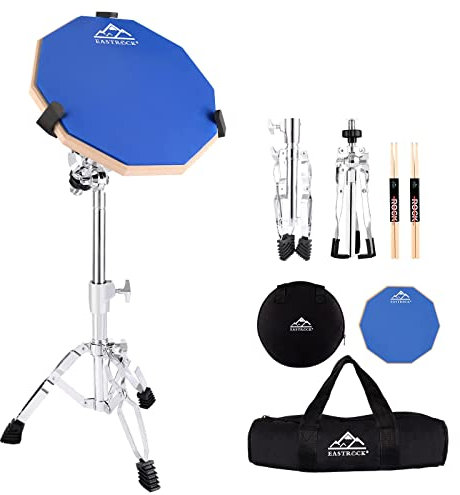 EASTROCK Drum Practice Pad 12 Zoll doppelseitig Kieselgel Übungspad mit Snare Drum Ständer Rucksack Drumsticks für erwachsene Anfänger Blau