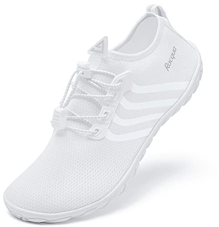 Racqua Men&Women Water Shoes Breathable Aqua Socks for Hiking Surf Diving Sport Quick-Dry Pool Beach Swim Shoes White 8W/7M