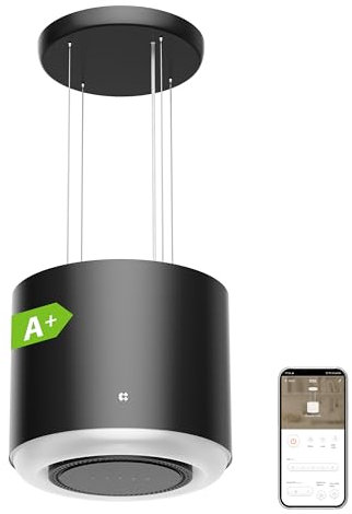 Ciarra CBCB4838 A+ Inselhaube Freihängend 550m³/h mit Smart Wi-Fi App 4 Stufen Booster Umluft Dunstabzugshaube Insel Kronleuchter-Kochinsel Schwarz