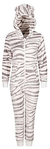 Girls Onezee All in One Animal Novelty Hooded Fleece Leopard Unicorn Tiger Costume 7 to 13 Years (White Tiger 9/10)