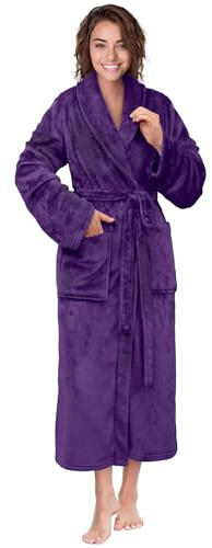 PAVILIA Purple Women Robe Fleece Plush Soft, Fluffy Fuzzy Cozy Warm Lightweight Bathrobe, Shower Spa House Long Robe for Women, L/XL