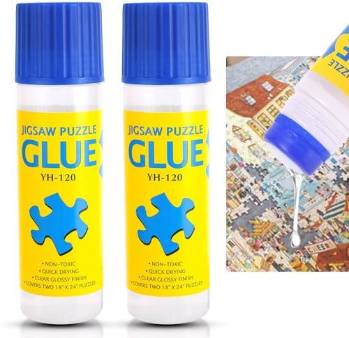 YIIFELL Pegamento Transparente Para Puzzle Con Cabezal Aplicador Easy-On - Secado RáPido 2 Pack No TóXico Para Puzzles De 1000/1500/3000 Piezas - Frasco De 120 ml X2