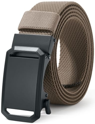 LionVII Ratchet Belts for Men, Stretch Nylon Web belt, Trim to Fit 27-49 | Elastic Breathable Webbing,Alloy Automatic Buckle, Business Casual Comfortable Wear for Jeans,No Holes Adjustable Trim to Fit