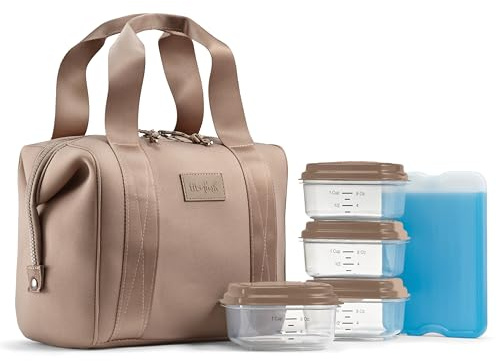 Fit & Fresh Bolsa de almuerzo de neopreno para mujer, bolsa de almuerzo aislada para mujer, para el trabajo, resistente a desgarros y manchas, lonchera grande para mujeres con contenedores y hielo,