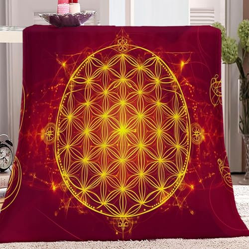 Kuscheldecken Minimale Blume des Lebens Umriss Weich Bequem Decke Rot 3D-Digitaldruck Flanelldecke 200 x 220 cm Weich Wohndecke Sofadecke Decken für Jungen, Mädchen Erwachsene