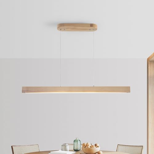 Schindora LED Lampara Colgante Techo Para Cocina De Madera,80Cm Naturales Lampara Techo Con Control Remoto,Altura Ajustable,24W Moderno Decoracion Lamparas Para Casa Comedor Dormitorio Salon