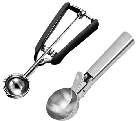 SHYSBV Cuchara de helado de acero inoxidable 304, cuchara para galletas de 5 cm, cuchara de helado con disparador, cuchara de helado para helado, cuchara de helado, cuchara de helado para frutas