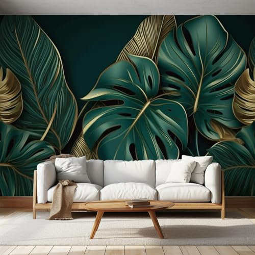 Wallpaper Tropical Wall Mural, Jungle Monstera Leaves Photo Wallpaper for Living Room Bedroom, 250 x 175 cm &WP