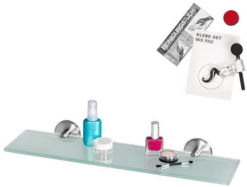 bremermann Bad-Serie Piazza - Glasablage inkl. Klebeset, Badregal Glasregal ideal für Bad und Dusche, Badablage aus Glas und Edelstahl, matt