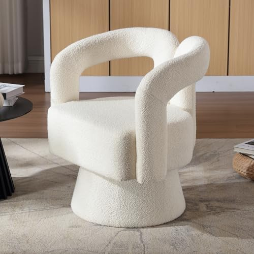 A ALFRESCOOL Sillas acentuadas giratorias de 360 grados, sillas redondas con acolchado ancho, silla de tela mullida para salón, dormitorio, oficina, sala de espera, beige