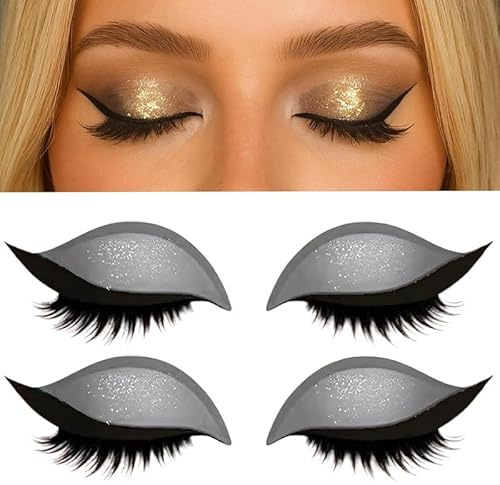 Lazy Eye Shadow Eyelash Patch,Patch di ombretto per occhi pigri 2 in 1 adesivi per il trucco per gli occhi riutilizzabili, adesivo 3D ombretto naturale (2 confezioni argento)