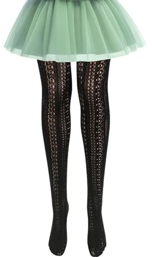 Wisebom Medias Lolitas Sexy, Panty con Estampado Floral Medias para Mujer medias Trenzado Tradicionales Bávaras Pantimedias de Encaje Ahuecadas, Negro, Talla única
