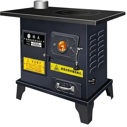 Estufa de Leña con Horno Combustión por Gasificación Rápida Disipación del Calor, Totalmente Soldado Sin Humo Estufas de Leña Interior, para Calefacción y Cocina