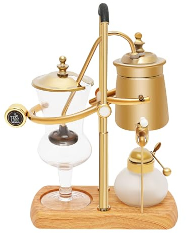 dgfedeg Siphon Balance kaffebryggare, Belgiska Belgien Royal Family Balance Siphon kaffebryggare, Siphon kaffebryggarset, elegant dubbelräfflad fulcrum med T-handtag, (guld)