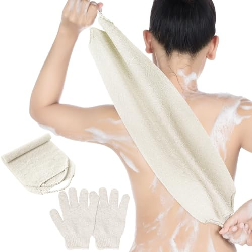 JYSNOW Guante Exfoliante Corporal, Exfoliante Corporal, Estropajo Exfoliantes de Espaldas, Equipado con 2 Guante Exfoliantes, Se Utiliza para Masajes y para Eliminar la Piel Muerta (Blanquecino)