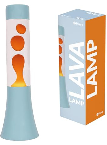 Fisura – Lampe à lave verte 30 cm. Lampe décorative relaxante au style rétro, design original pour la maison, base bleue et liquide orange, idée cadeau originale, 9 x 9 x 30 cm