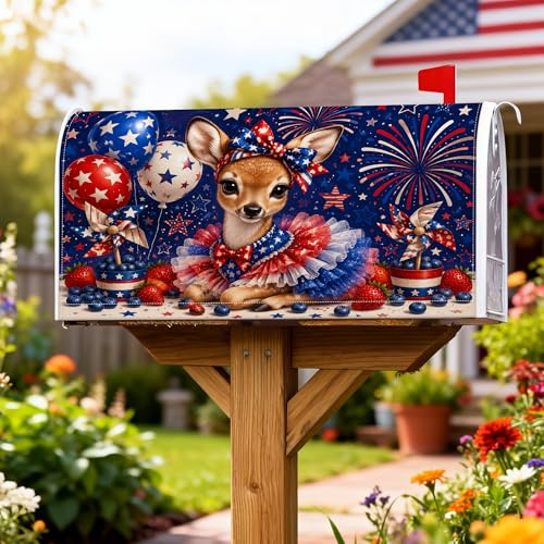 Air-Float Balls - Coperture magnetiche per cassette postali con stelle patriottiche, fuochi d'artificio del 4 luglio, per decorazione da giardino e cortile, 45,7 x 53,3 cm