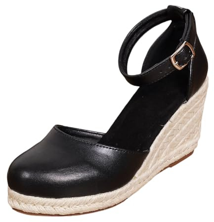 Traditional Shoes Women's Elegant Dirndl Shoes Summer Boho Wedge Heel Espadrilles Lightweight Closed Sandals Large Sizes Casual Wedge Pumps Wedge Sandals Platform Wedding, Black (black 2), 4 UK