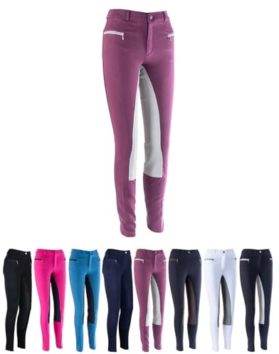 HKM by Reiterladen24 - Kinder Reithose Vollbesatz BASICLINE weinrot/grau 140