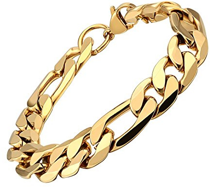 KNSAM - Pulsera de acero inoxidable para hombre, chapada en oro de 18 quilates, pulsera para hombres, oro de 21 cm, 21 centimeters, Acero inoxidable, Sin piedra