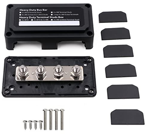 Gloaso 300A 12V 24V Blocco di distribuzione dell'alimentazione della scatola del bus Modulo per impieghi gravosi con 4x M8 Post Terminal Battery Busbar Negative, Max 48V CC 300 Amp, Nero