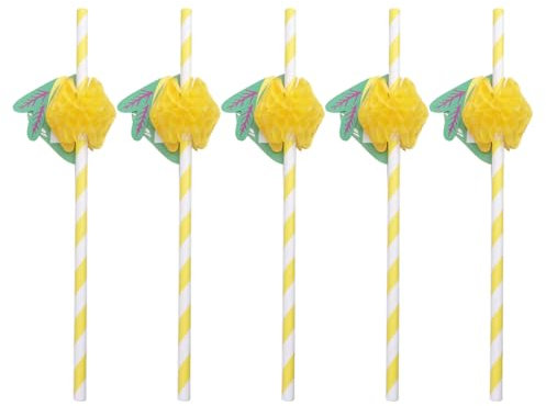 25Pcs Disposable Lemon Paper Straws Striped Drinking Straws Lemon Honeycomb 3D Fruit Cocktail for Hawaii Tropical Party Summer Party Drink Decor