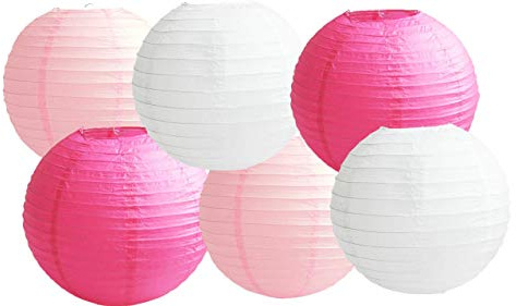 Paper Lanterns Mix Color Packs of 6 Round Paper Lanterns Lampshade Party Decorations (Pink Shade, 14 (35 Cm))