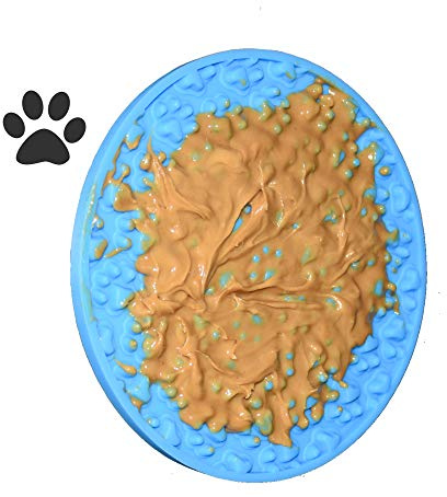 Bangp Pet Licky Pad Slow Feeder Dog Mat - 5.9in - Buddy Bath Lick Pad Perfect For Dogs and Cats to Serve Treats, Yogurt, or Peanut Butter (Blue-paw)