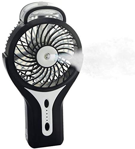 Lanchamp Fan Handheld Portable, USB Hand Held Rechargeable Misting Spray Fan with Personal Cooling Mist Humidifier Mini Electric Fans Mute for Home Office Bedroom Outdoor Travel (Black)