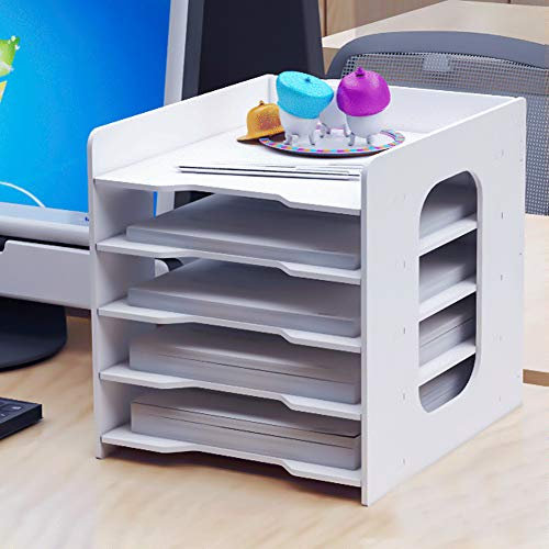 ITODA Schreibtisch Organizer Büro Dokumentenablage A4 Schreibtischablage 5 Fächer Dokumentenhalter Holz Ablagesystem Zeitschriften Sammler Bücher Ordnungssystem Schule Tischorganizer Kinderzimmer