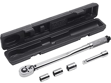 Meister Drehmomentschlüssel-Satz 5-teilig - 12,7 mm (1/2 Zoll) Antrieb - Einstellbar von 40 bis 210 Nm - Mit 3 Stecknüssen 17 mm, 19 mm, 21 mm & Verlängerung 125 mm / Reifenwechsel-Set / 8499970