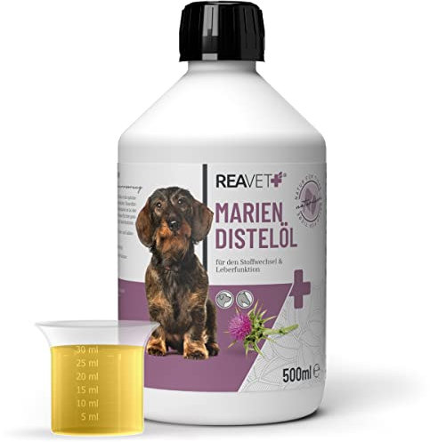 ReaVET Mariendistelöl für Hunde & Pferde 500ml – Naturrein in Premiumqualität – Barf Zusatz, Distelöl Hund, Barf Öl Mariendistel-Öl Hund I Reich an Vitamin E, Omega-6, Omega-9