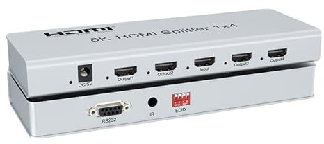 8K 60HZ HDMI Splitter 1X4, 1X4 Splitter HDR HDMI 2.1 répartiteur vidéo 1 in 2 Out 4K 120Hz HDCP 2.3 RS232 EDID pour ps5 Xbox PC TV (1X4)