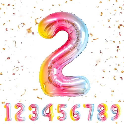 Chiffre 2 Arc-en-ciel - Ballon Géant 40 (101cm) pour Anniversaire - Décoration XXL Gonflable à l'Hélium