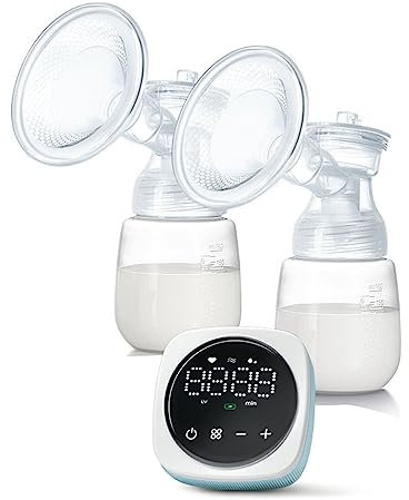 Double Breast Pump Portable Electric Breast Pump Hands Free for Breastfeeding with LED Screen 3 Modes 9 Suction Level Low Noise 180ml Milk Bottle Capacity